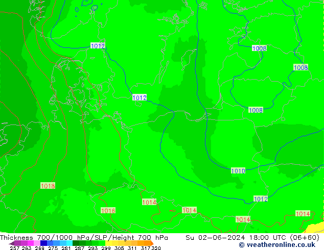 Thck 700-1000 hPa UK-Global dim 02.06.2024 18 UTC