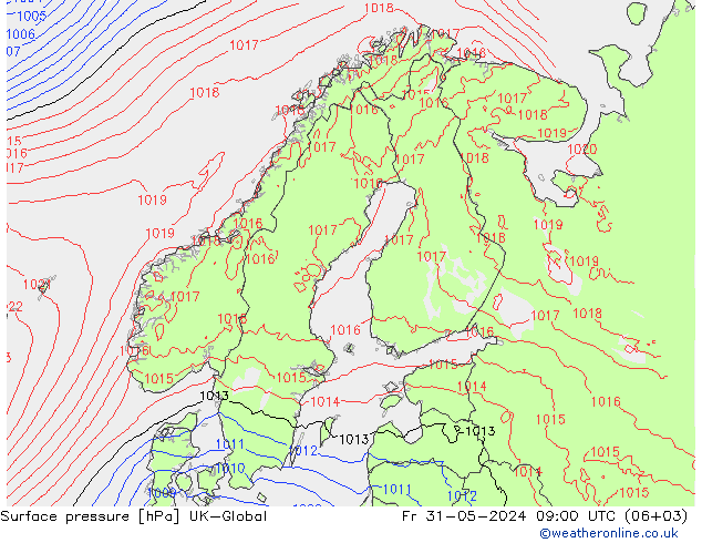 Luchtdruk (Grond) UK-Global vr 31.05.2024 09 UTC