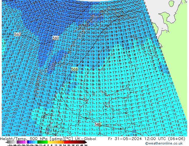 Yükseklik/Sıc. 500 hPa UK-Global Cu 31.05.2024 12 UTC