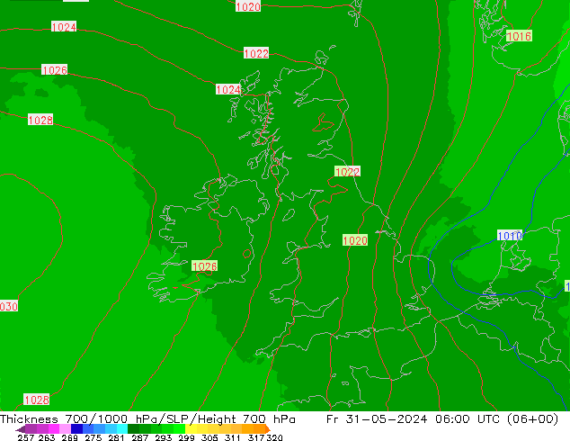 Dikte700-1000 hPa UK-Global vr 31.05.2024 06 UTC