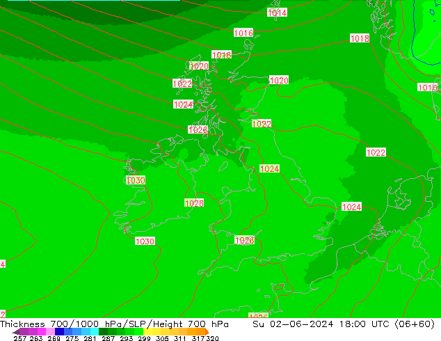 Schichtdicke 700-1000 hPa UK-Global So 02.06.2024 18 UTC