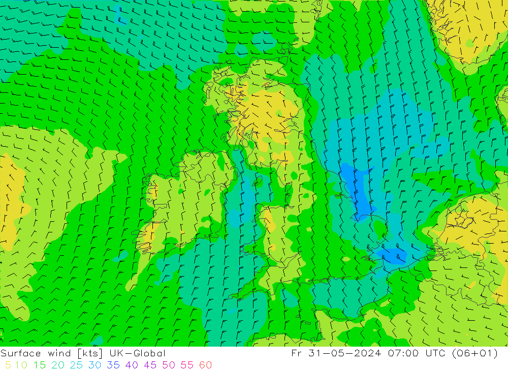 Surface wind UK-Global Fr 31.05.2024 07 UTC