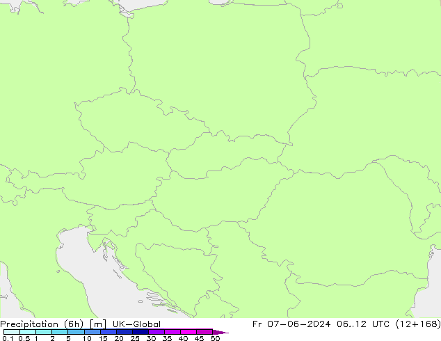 Precipitation (6h) UK-Global Fr 07.06.2024 12 UTC