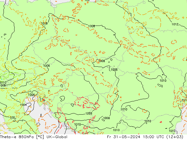 Theta-e 850hPa UK-Global ven 31.05.2024 15 UTC