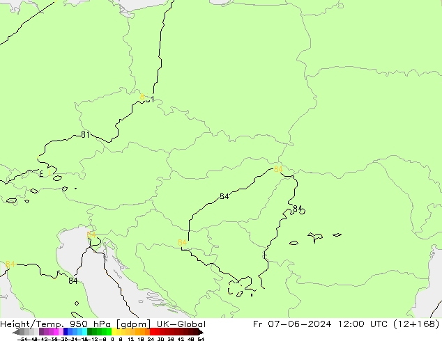Height/Temp. 950 hPa UK-Global Fr 07.06.2024 12 UTC