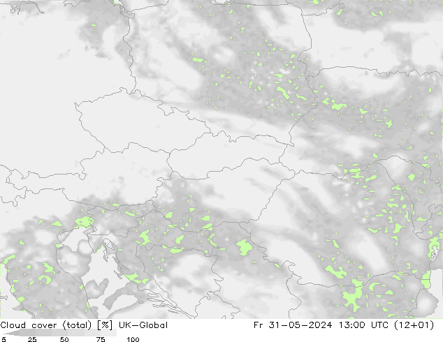 Nubes (total) UK-Global vie 31.05.2024 13 UTC