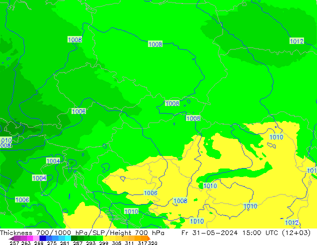 Thck 700-1000 hPa UK-Global Fr 31.05.2024 15 UTC