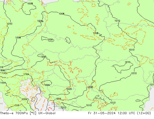 Theta-e 700hPa UK-Global Fr 31.05.2024 12 UTC
