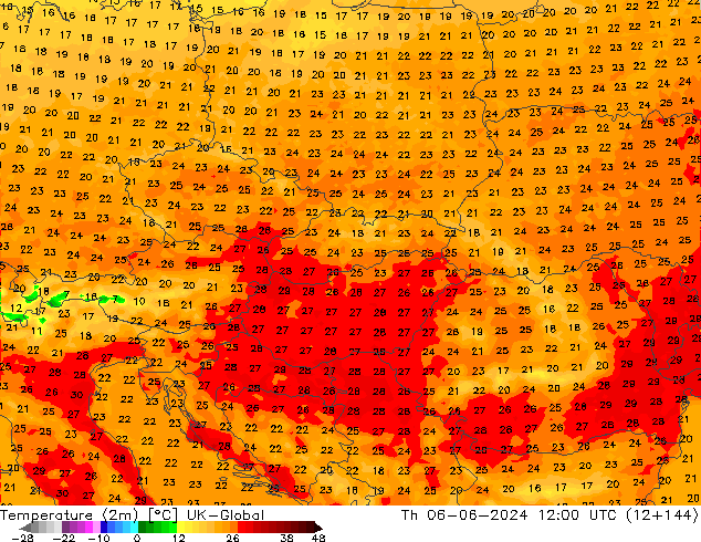 Temperature (2m) UK-Global Th 06.06.2024 12 UTC