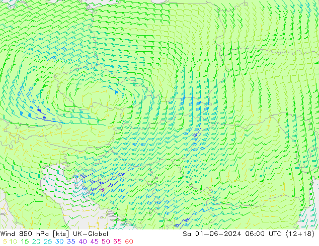 ветер 850 гПа UK-Global сб 01.06.2024 06 UTC