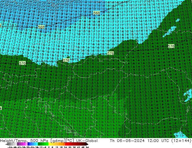 Height/Temp. 500 hPa UK-Global Th 06.06.2024 12 UTC