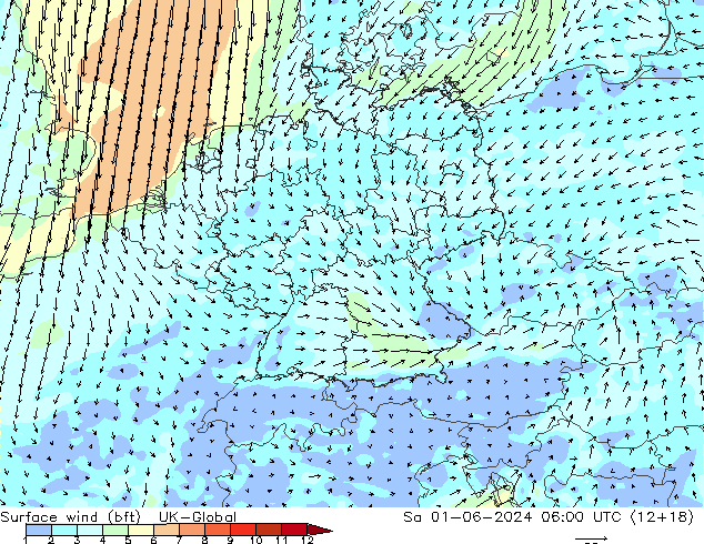 Surface wind (bft) UK-Global Sa 01.06.2024 06 UTC