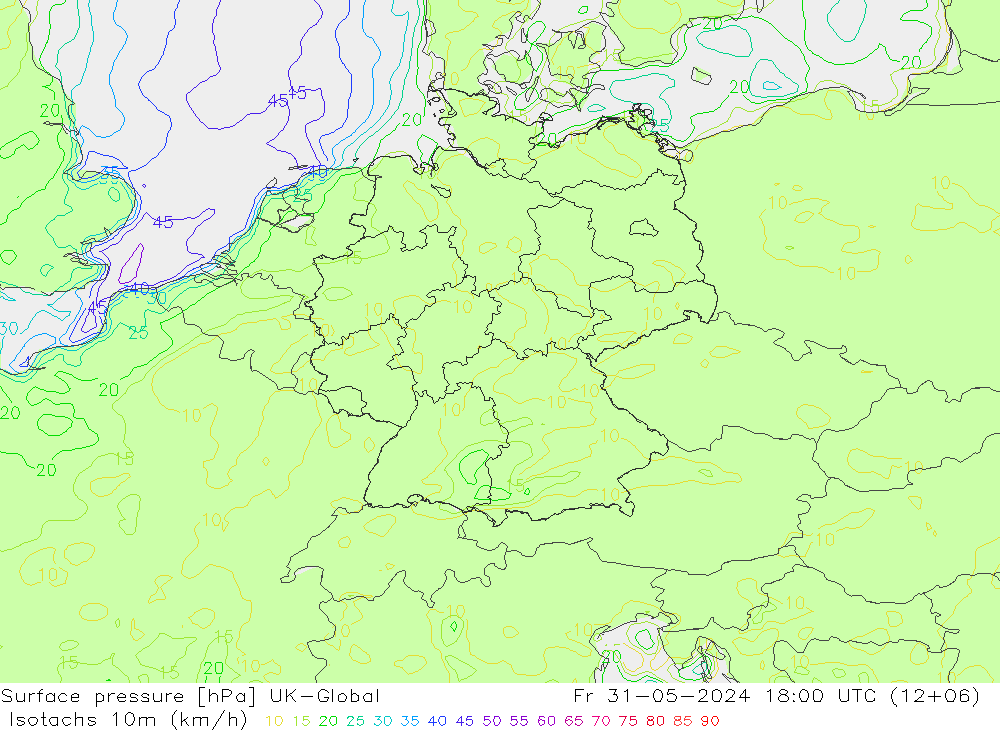 Isotachs (kph) UK-Global ven 31.05.2024 18 UTC