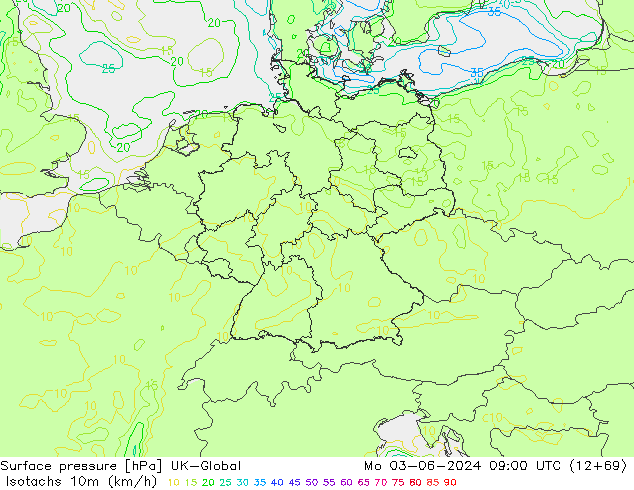 Isotachen (km/h) UK-Global ma 03.06.2024 09 UTC