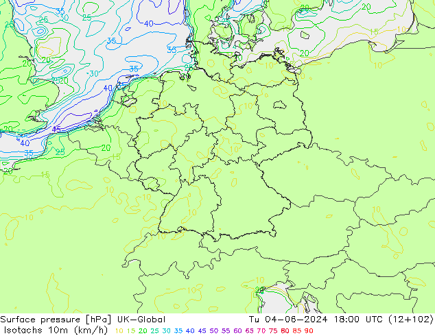 Isotachs (kph) UK-Global mar 04.06.2024 18 UTC