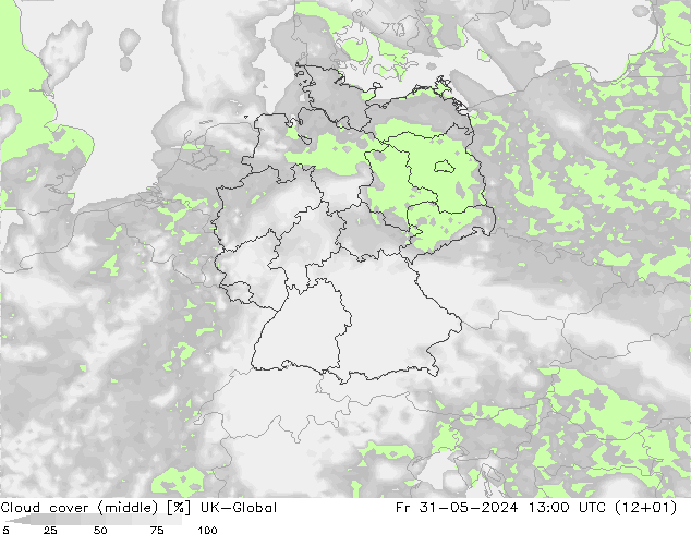 Cloud cover (middle) UK-Global Fr 31.05.2024 13 UTC