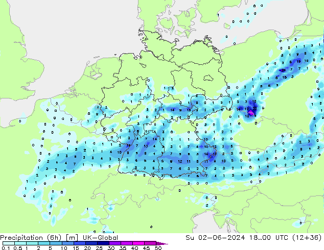 Precipitação (6h) UK-Global Dom 02.06.2024 00 UTC
