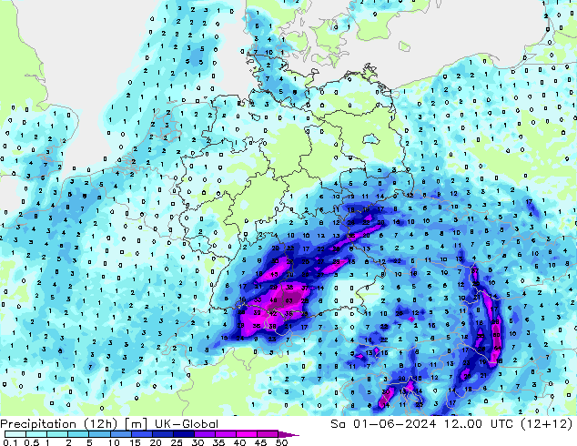 Precipitation (12h) UK-Global Sa 01.06.2024 00 UTC