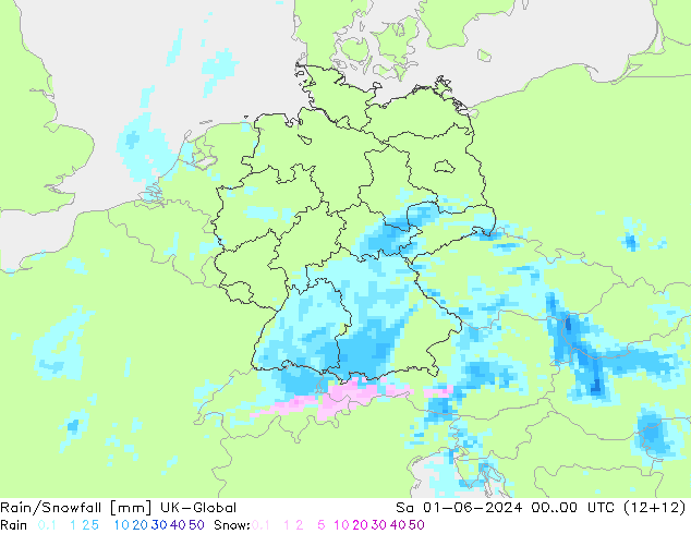 Regen/Schneefall UK-Global Sa 01.06.2024 00 UTC