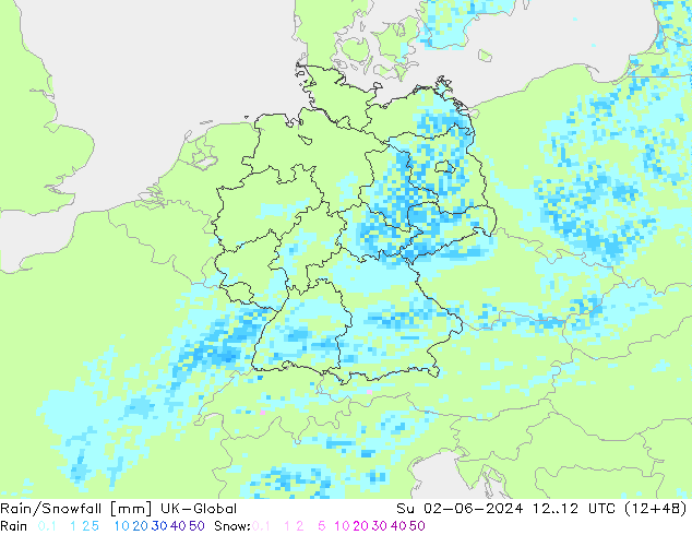 Rain/Snowfall UK-Global Su 02.06.2024 12 UTC