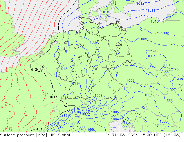 Atmosférický tlak UK-Global Pá 31.05.2024 15 UTC