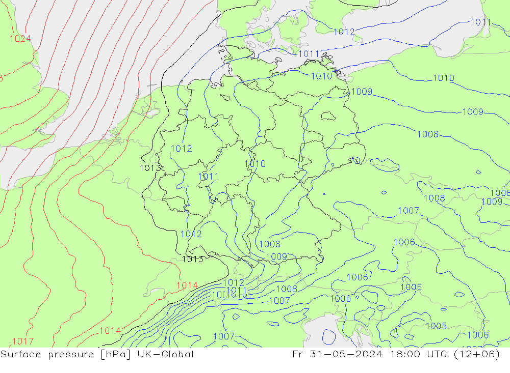 Surface pressure UK-Global Fr 31.05.2024 18 UTC