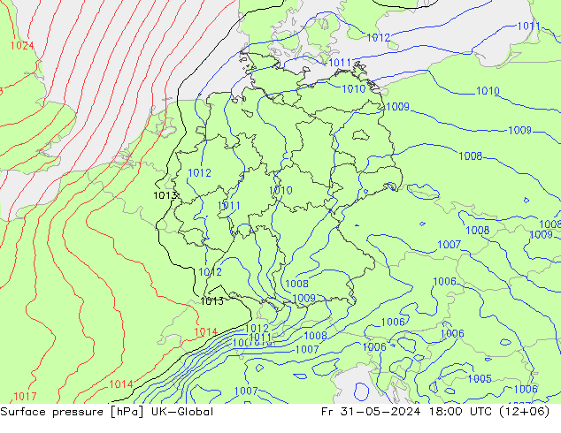 Surface pressure UK-Global Fr 31.05.2024 18 UTC