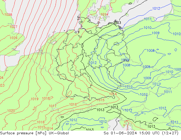 Presión superficial UK-Global sáb 01.06.2024 15 UTC