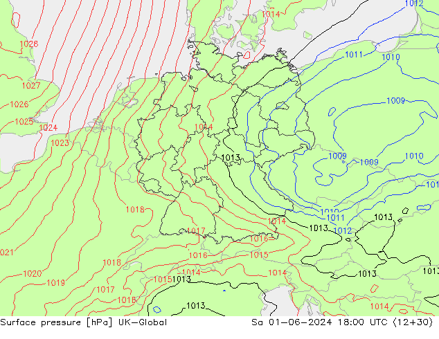 Atmosférický tlak UK-Global So 01.06.2024 18 UTC