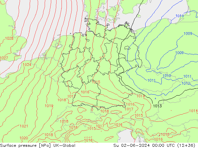 Surface pressure UK-Global Su 02.06.2024 00 UTC