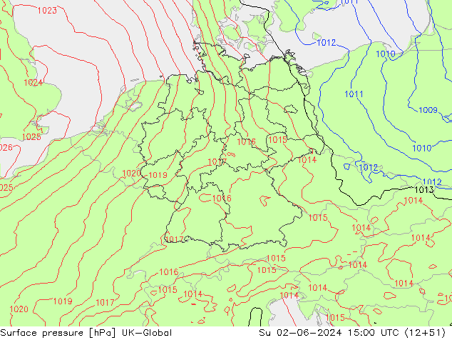 Atmosférický tlak UK-Global Ne 02.06.2024 15 UTC