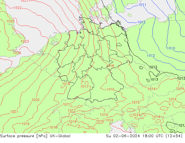 Surface pressure UK-Global Su 02.06.2024 18 UTC