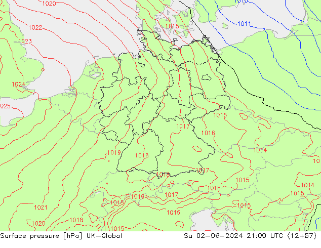 Pressione al suolo UK-Global dom 02.06.2024 21 UTC