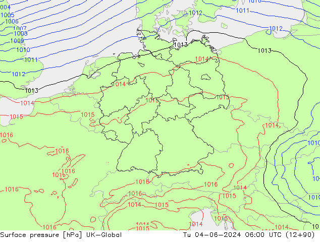 Surface pressure UK-Global Tu 04.06.2024 06 UTC