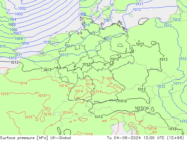 pression de l'air UK-Global mar 04.06.2024 12 UTC