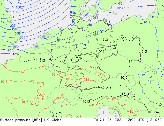 Surface pressure UK-Global Tu 04.06.2024 12 UTC