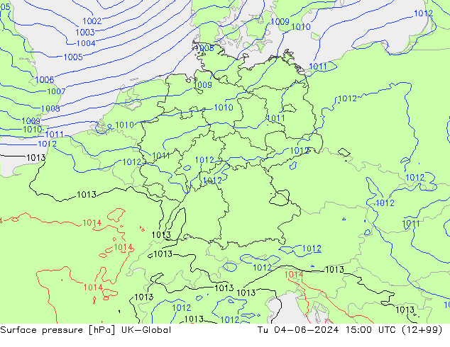 Atmosférický tlak UK-Global Út 04.06.2024 15 UTC
