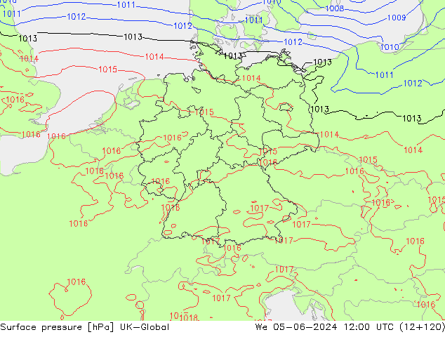 Presión superficial UK-Global mié 05.06.2024 12 UTC