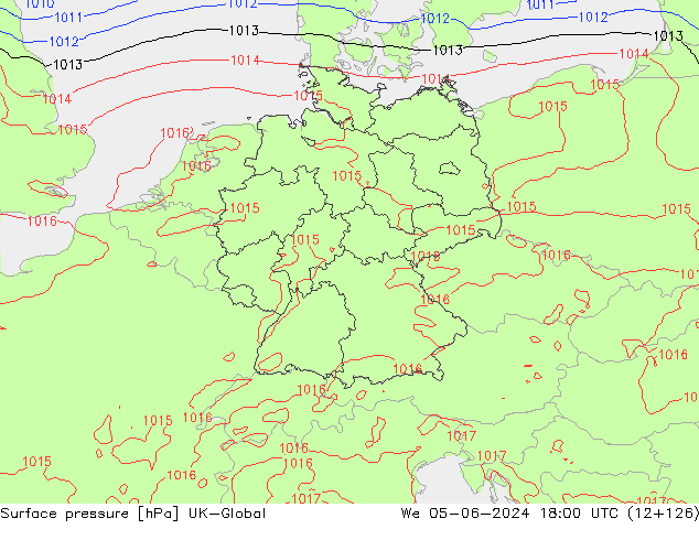 Atmosférický tlak UK-Global St 05.06.2024 18 UTC