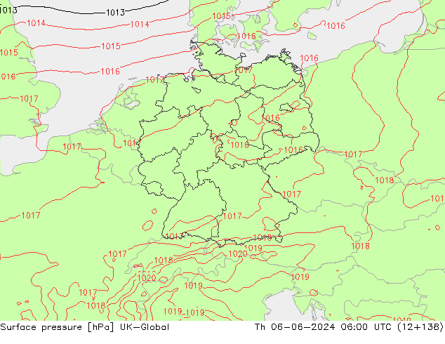 Atmosférický tlak UK-Global Čt 06.06.2024 06 UTC