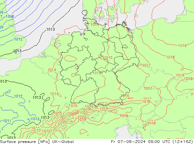 Atmosférický tlak UK-Global Pá 07.06.2024 06 UTC