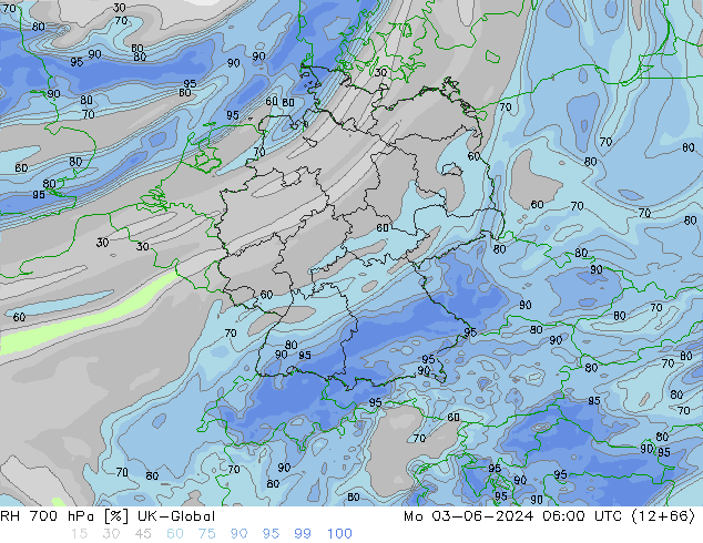 Humedad rel. 700hPa UK-Global lun 03.06.2024 06 UTC