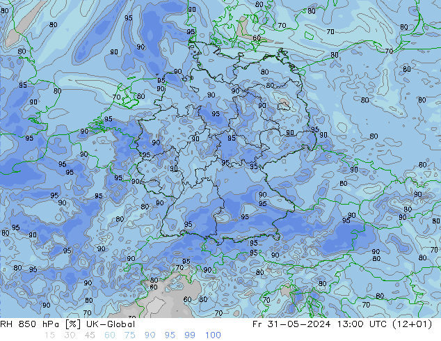 RH 850 hPa UK-Global ven 31.05.2024 13 UTC
