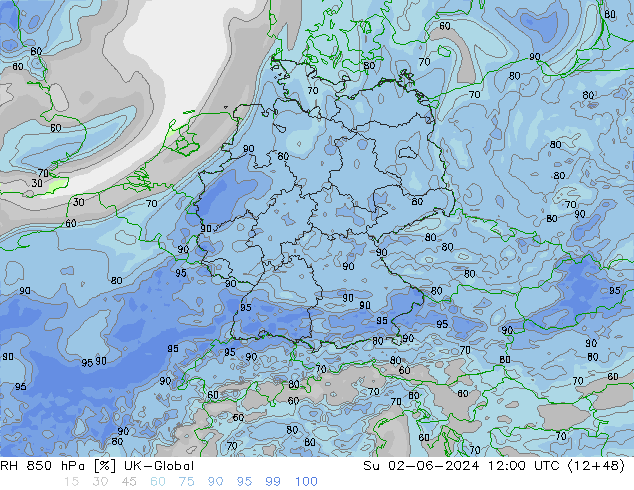 RH 850 hPa UK-Global Dom 02.06.2024 12 UTC