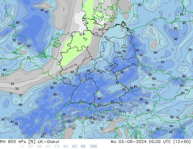 RH 850 hPa UK-Global  03.06.2024 00 UTC