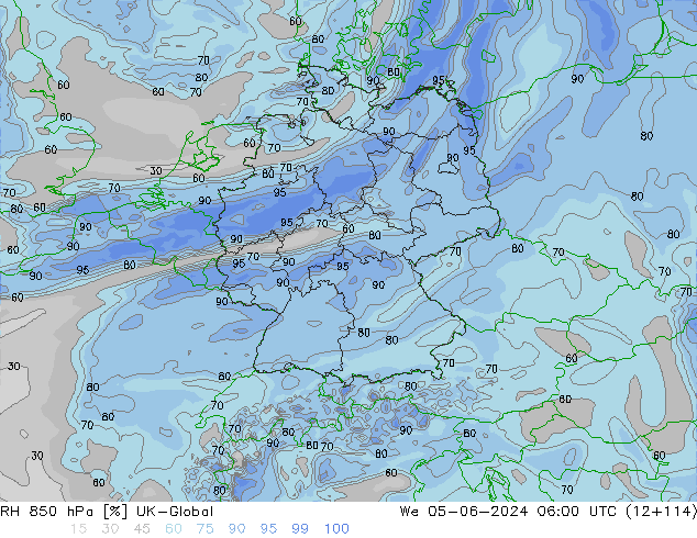 RH 850 hPa UK-Global śro. 05.06.2024 06 UTC