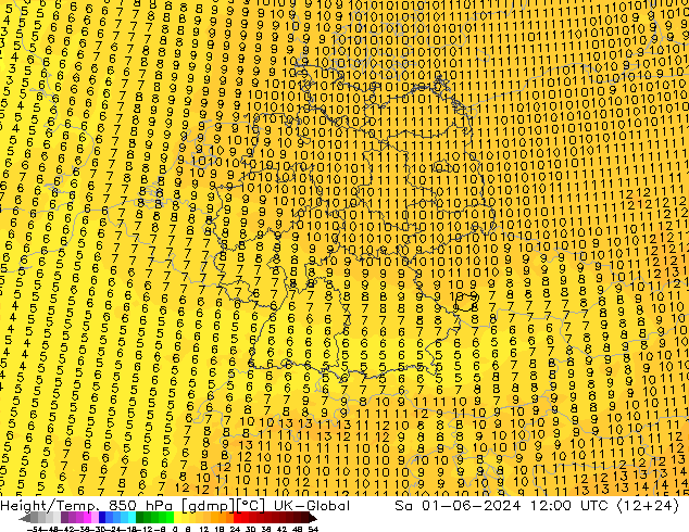 Height/Temp. 850 hPa UK-Global Sáb 01.06.2024 12 UTC