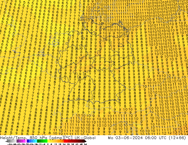 Hoogte/Temp. 850 hPa UK-Global ma 03.06.2024 06 UTC