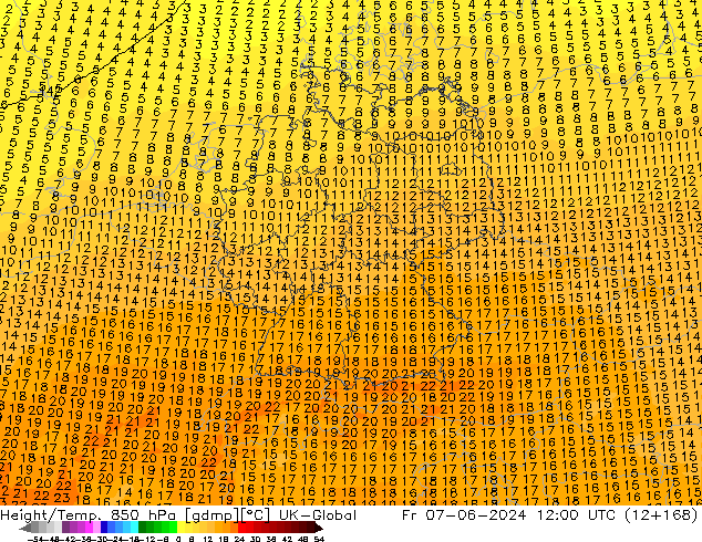 Height/Temp. 850 hPa UK-Global Pá 07.06.2024 12 UTC