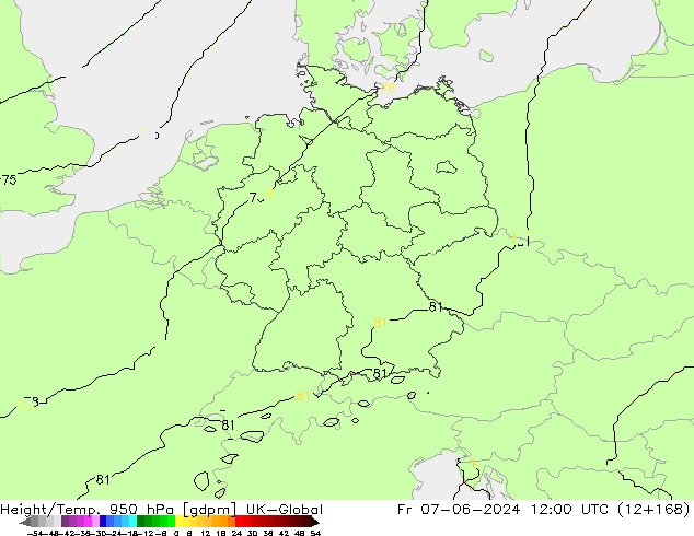 Height/Temp. 950 hPa UK-Global  07.06.2024 12 UTC